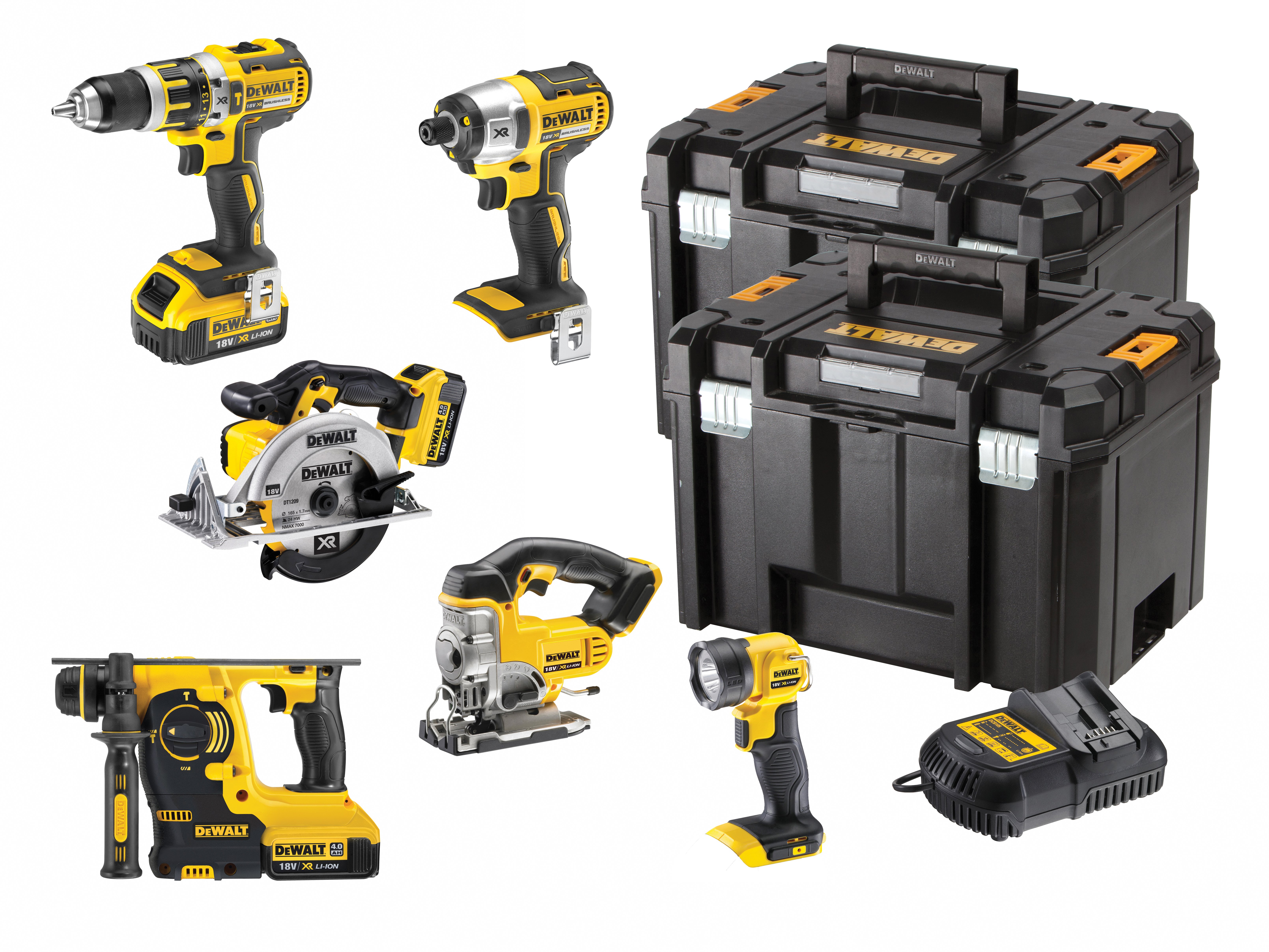 Dewalt 6 Piece 18v Kit with 3 x 4.0Ah Li-ion Batteries