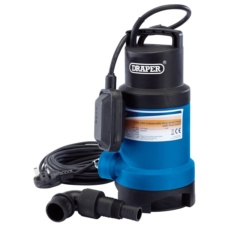 Draper 750W Dirty Water Pump C/W 10M Cable 200L/Min