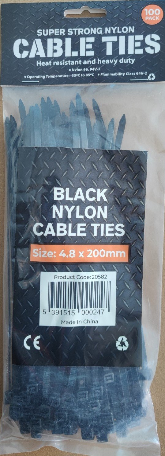 Probuild Cable Ties 4.8 x 200 Black (Pack of 100)