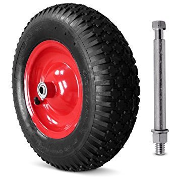 Wheelbarrow 16" Spare Wheel 4-Ply Red Rim With Axle & Bolts
