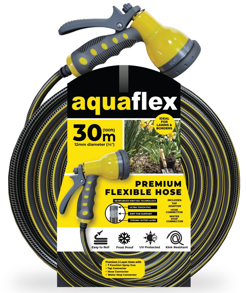 Aquaflex Premium 30M Hose with 7 Function Gun & Fittings