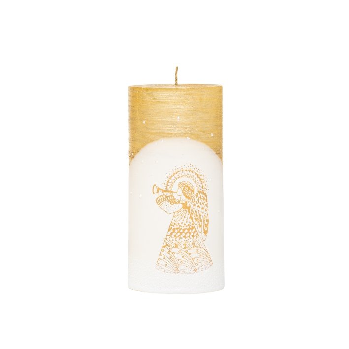 Gold and White Christmas Candle Cylinder 7x10cm