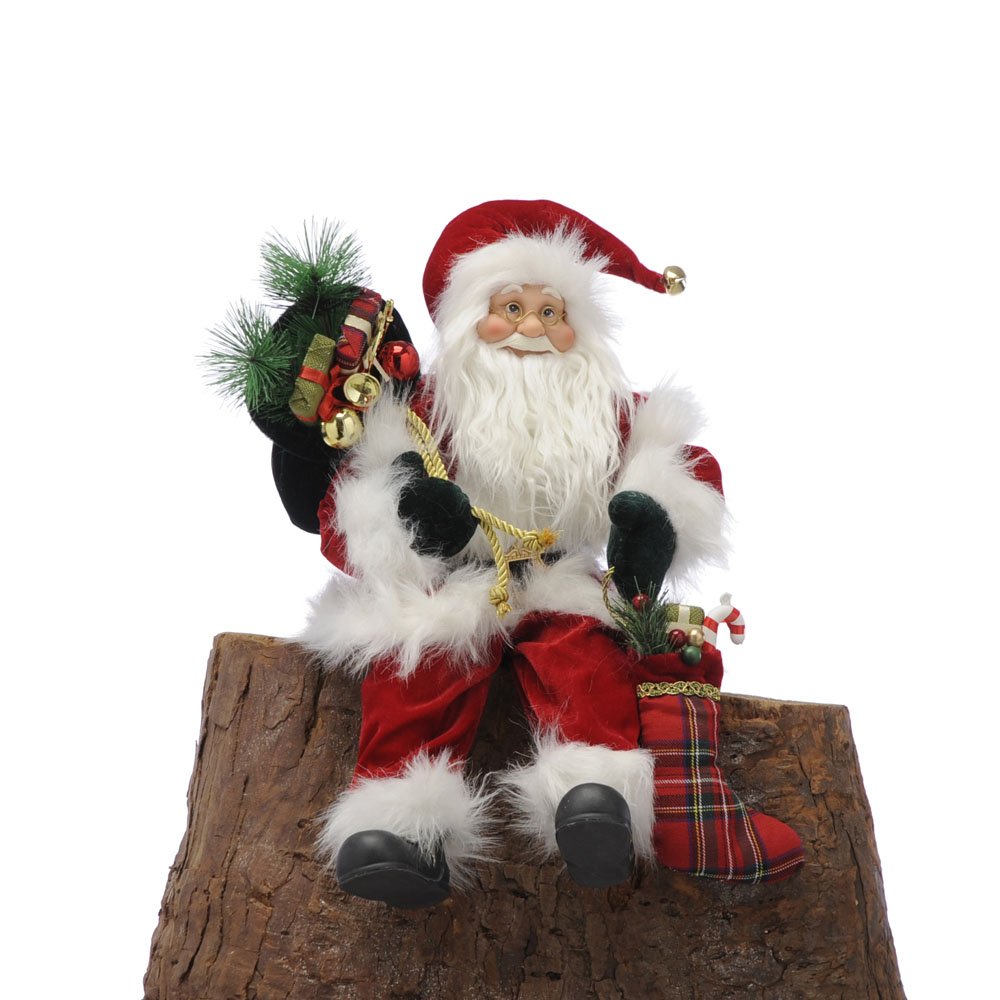 Sitting Traditional Santa With Stocking 60cm