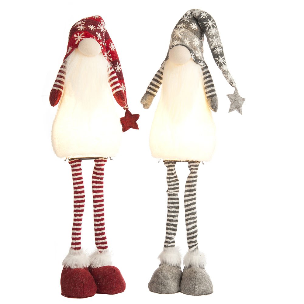 Battery Operated Lit Snowflake Standing Gonks 66cm Red and Silve