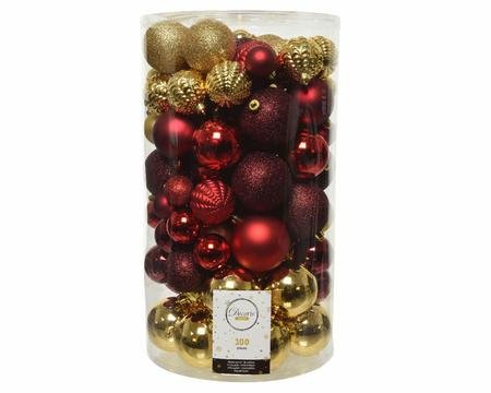 Pack of 100 Shatterproof Baubles Red and Gold