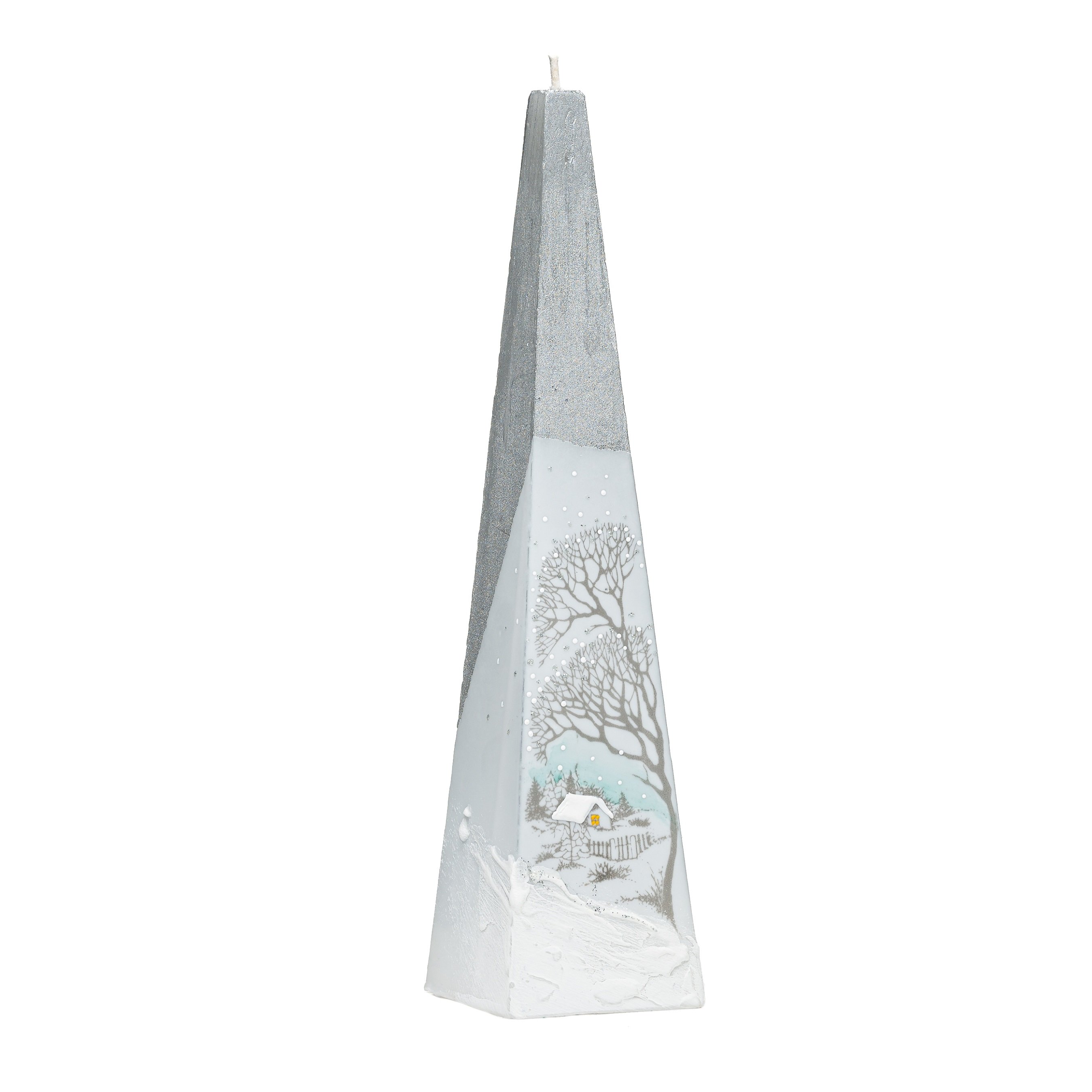 Silver and White Christmas Candle Pyramid 35cm