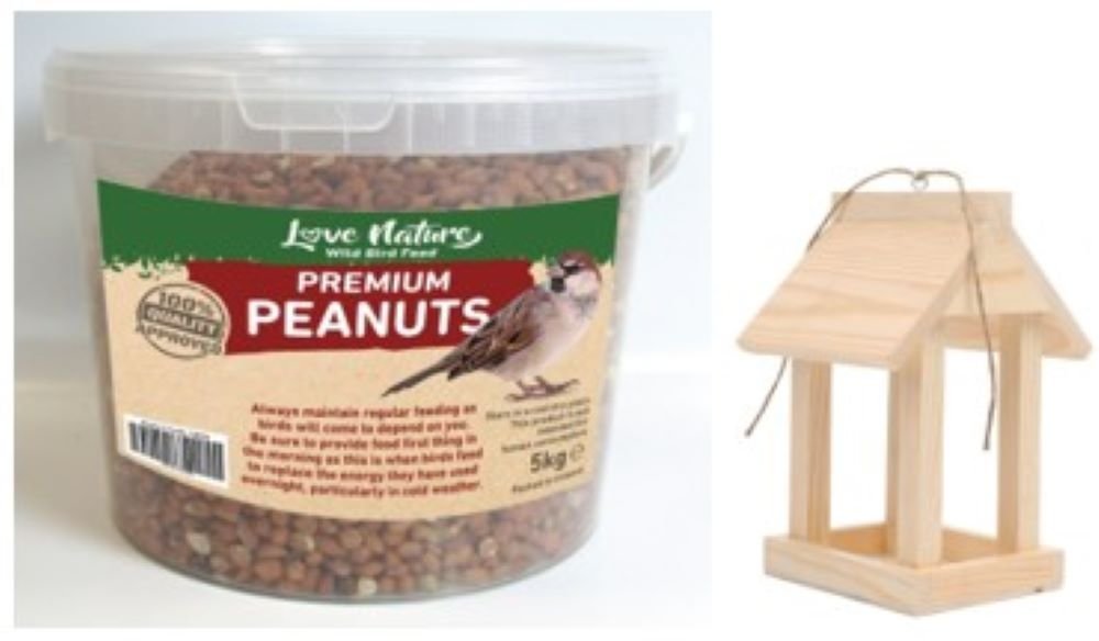 Love Nature 5kg Peanut Bucket x 8 + FREE 8 Seed Feeders