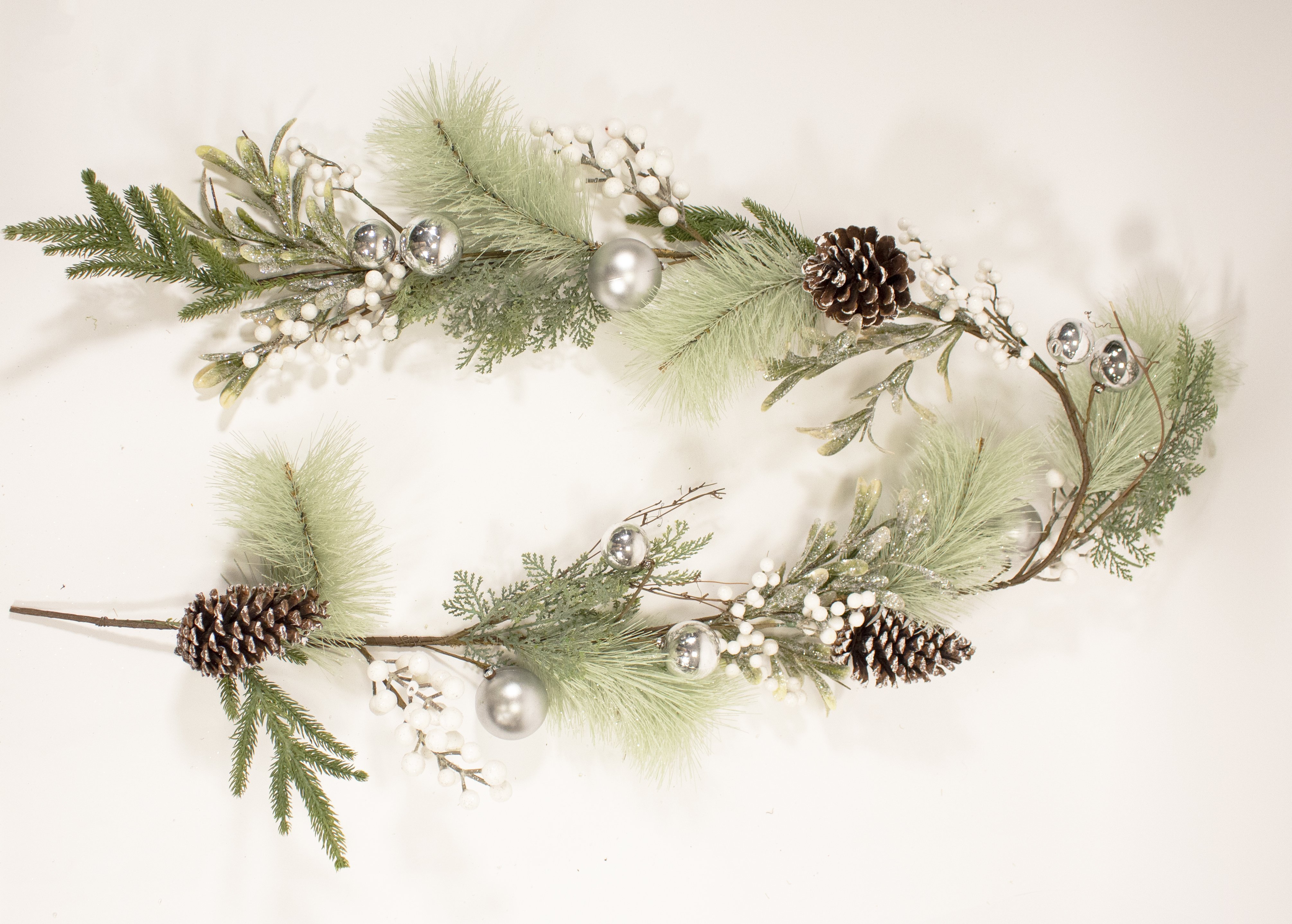 6ft / 180cm White Berry and Silver Bauble Christmas Garland