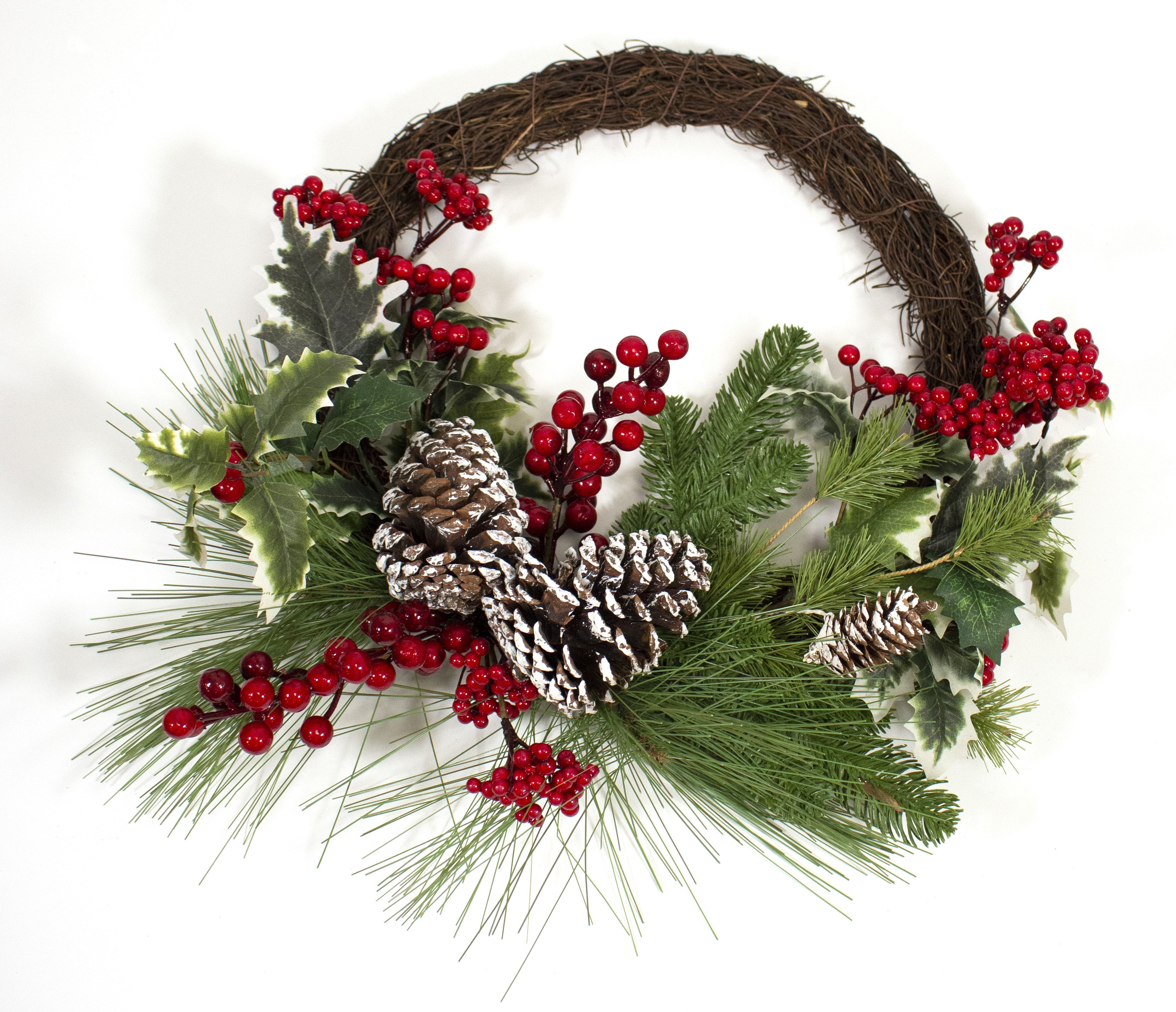 50cm Red Berry and Holly Half Christmas Wreath