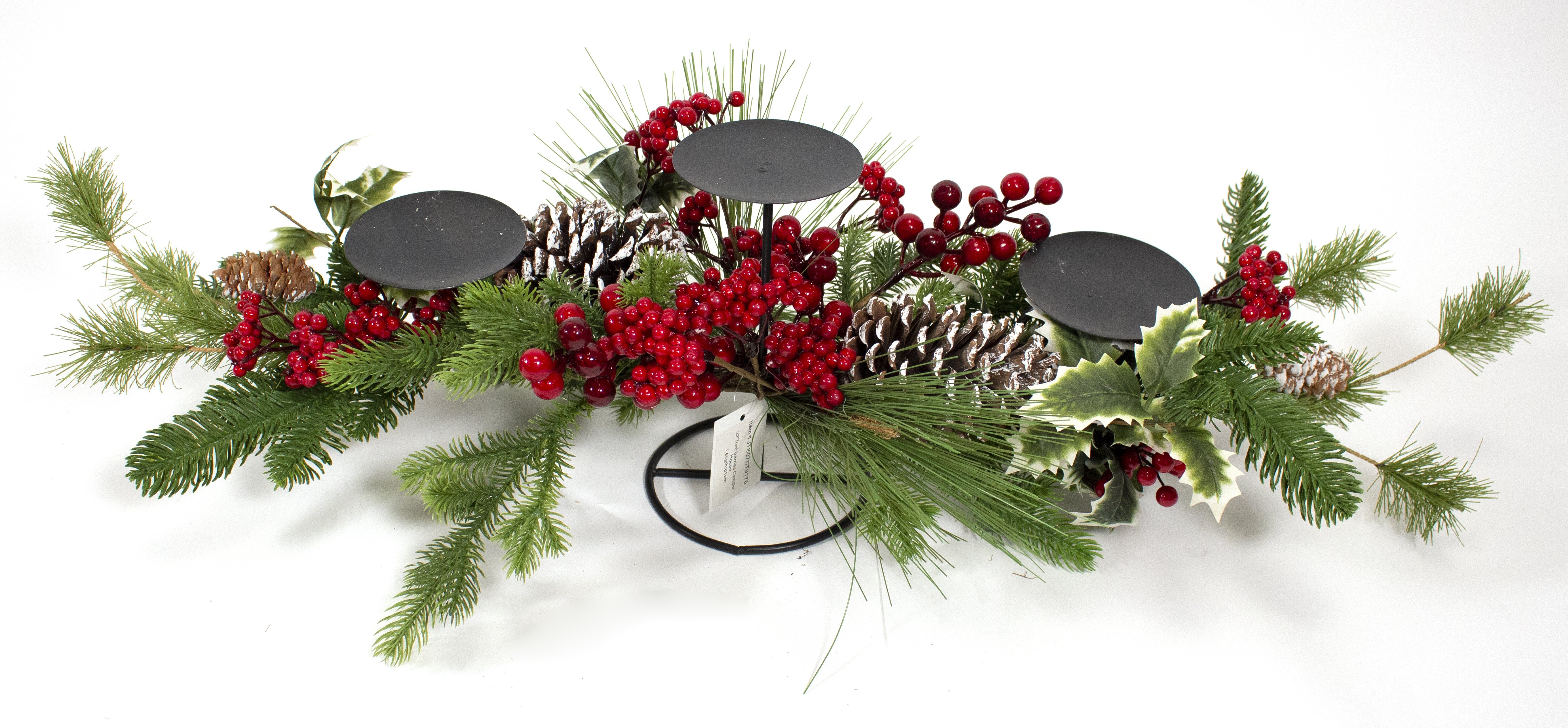 82cm Red Berry and Holly Candle Holder