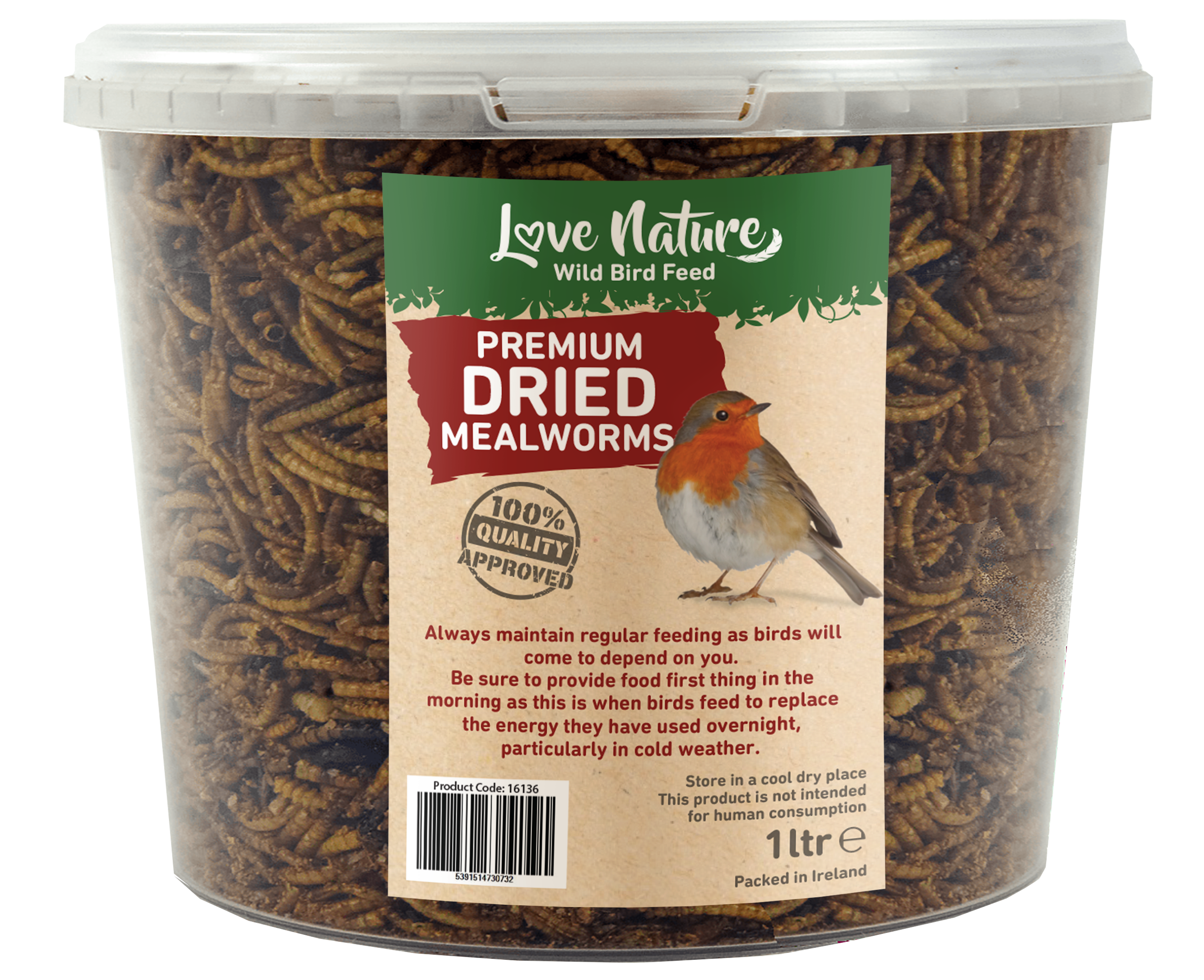 Love Nature 1L Tub Dried Mealworms