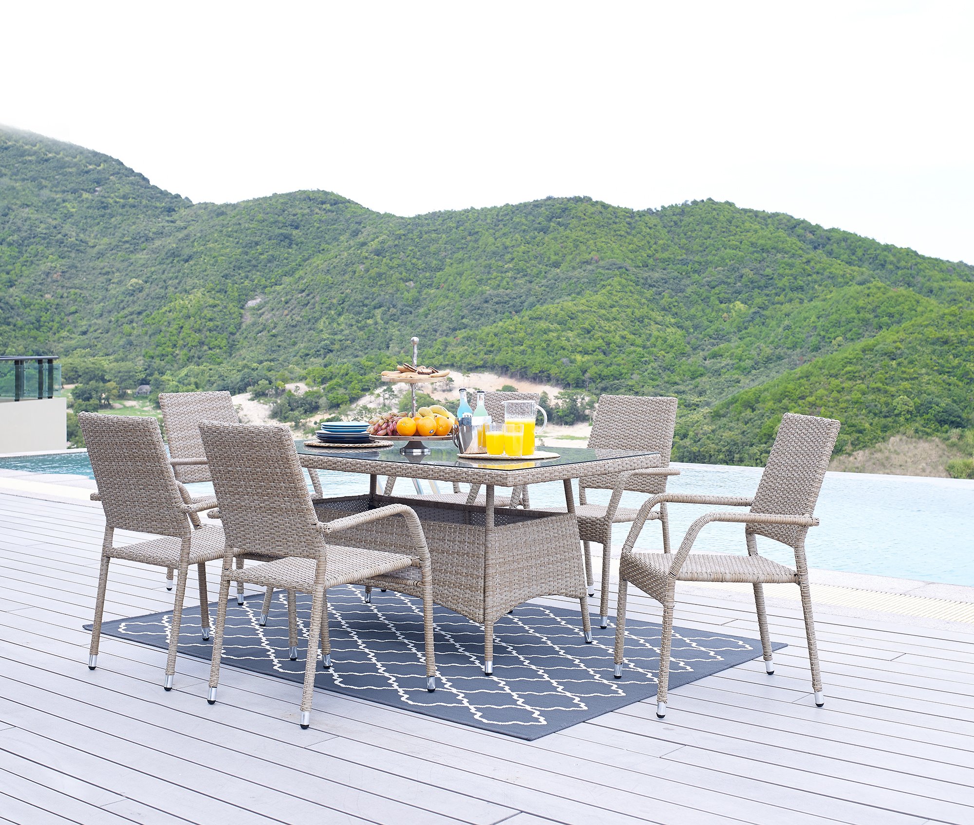 Six Seater Beige Rattan Dining Set