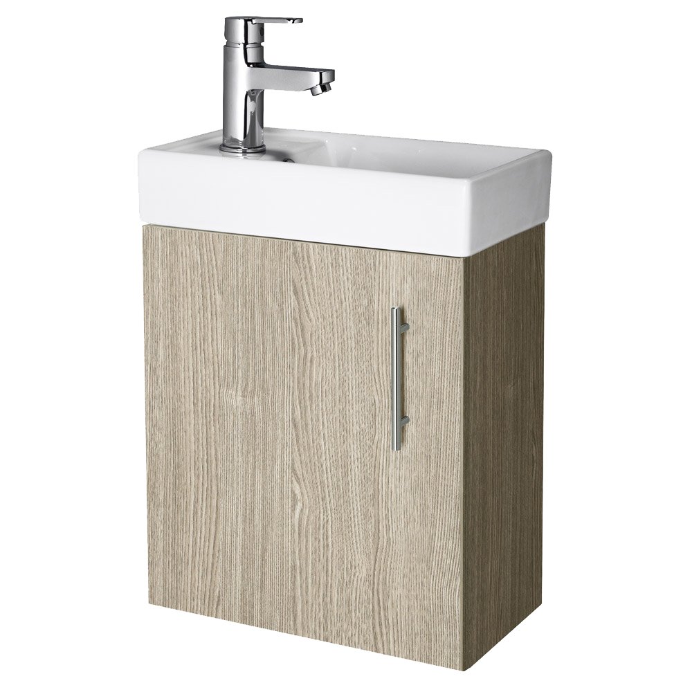 400mm Minimalist Compact Wll Hung Vanity Unit & Basin Oak