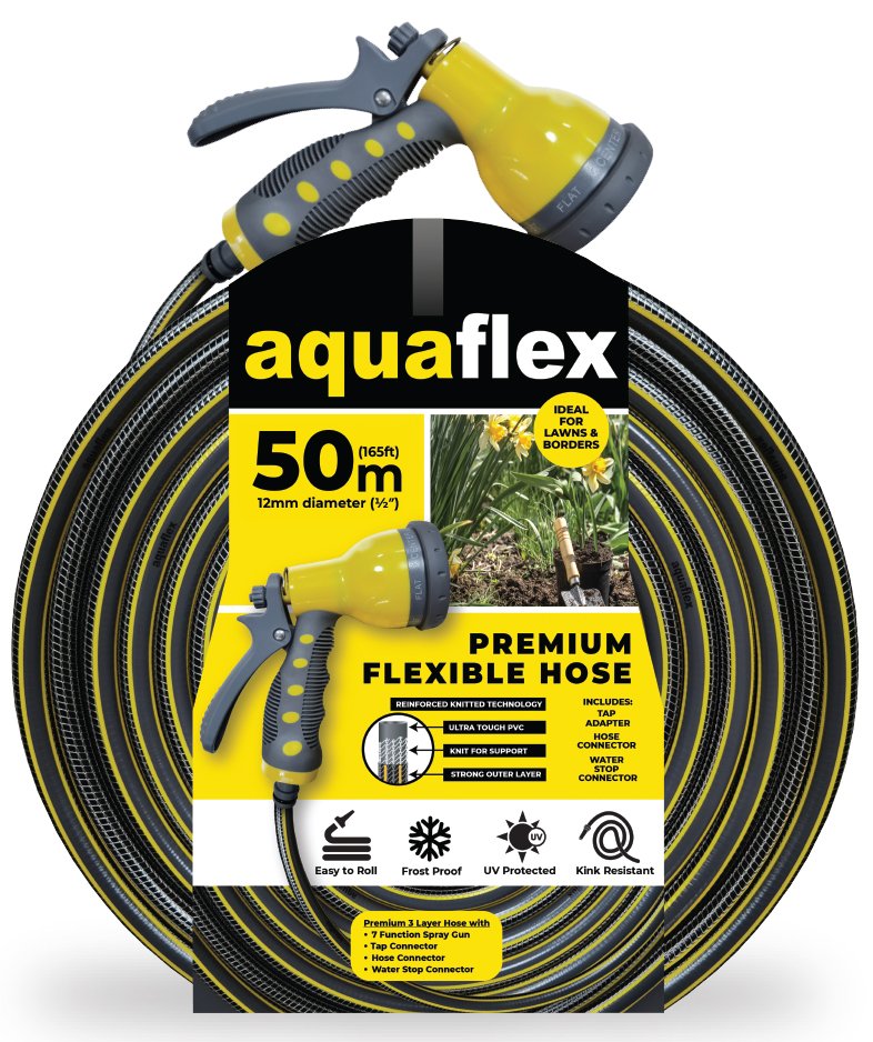 Aquaflex Premium 50M Hose with 7 Function Gun & Fittings