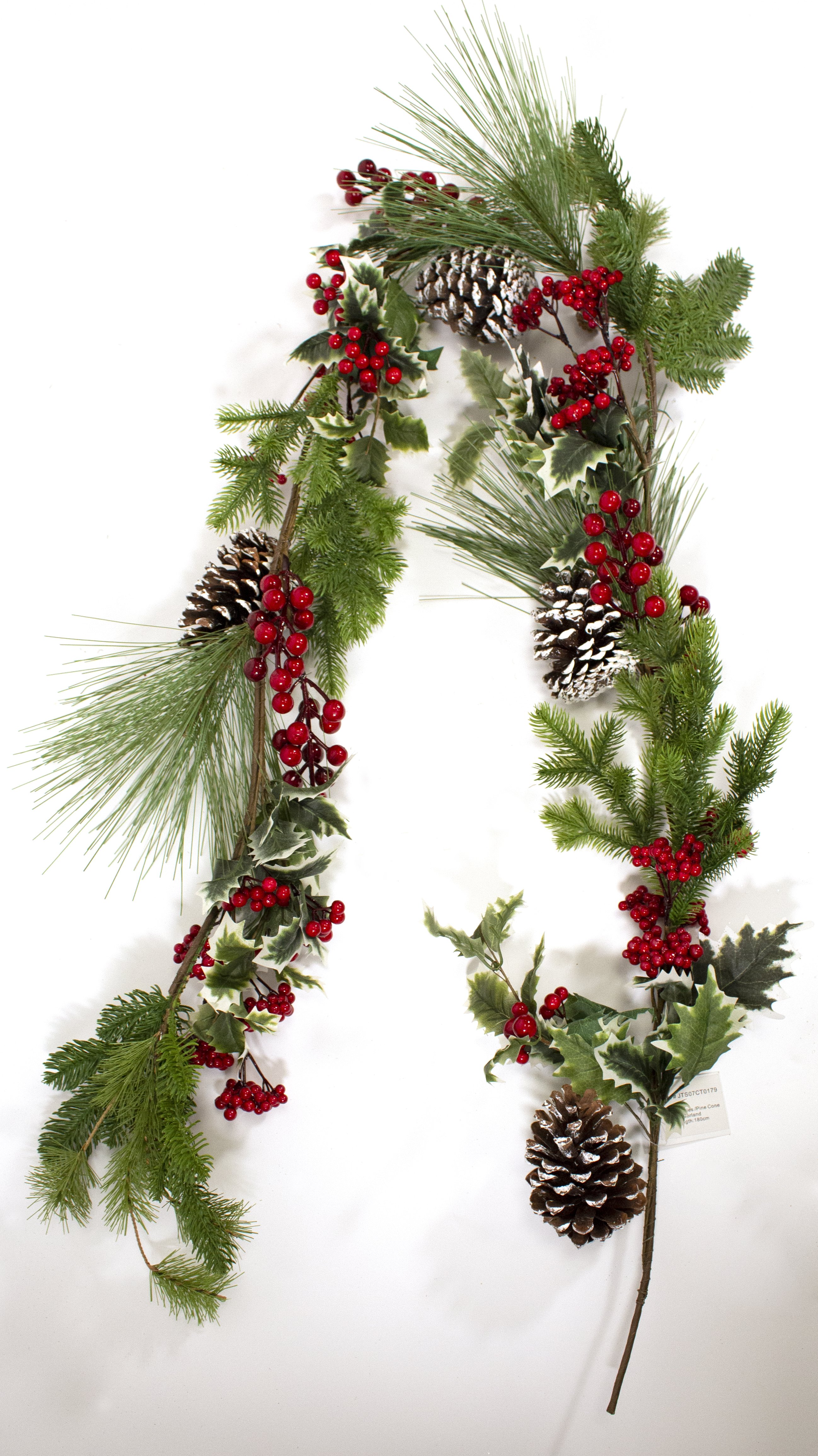 6ft / 180cm Red Berry and Holly Christmas Garland
