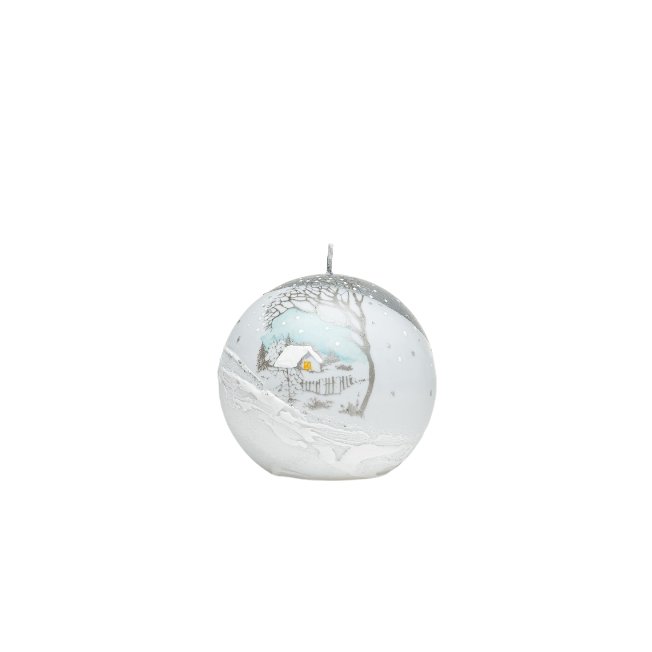 Silver and White Christmas Candle Ball 10cm