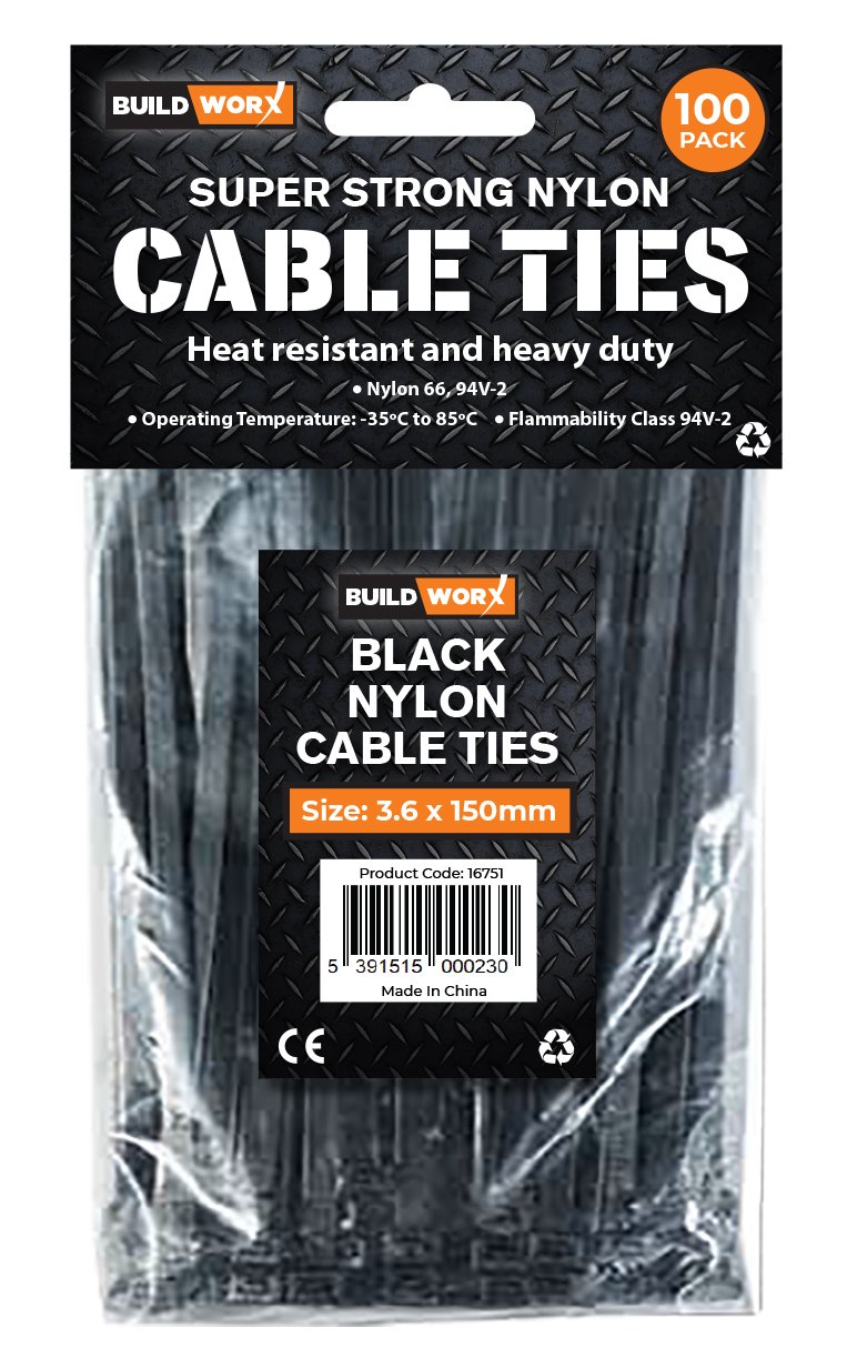 Buildworx Cable Ties 3.6  x 150 Black (Pack of 100)