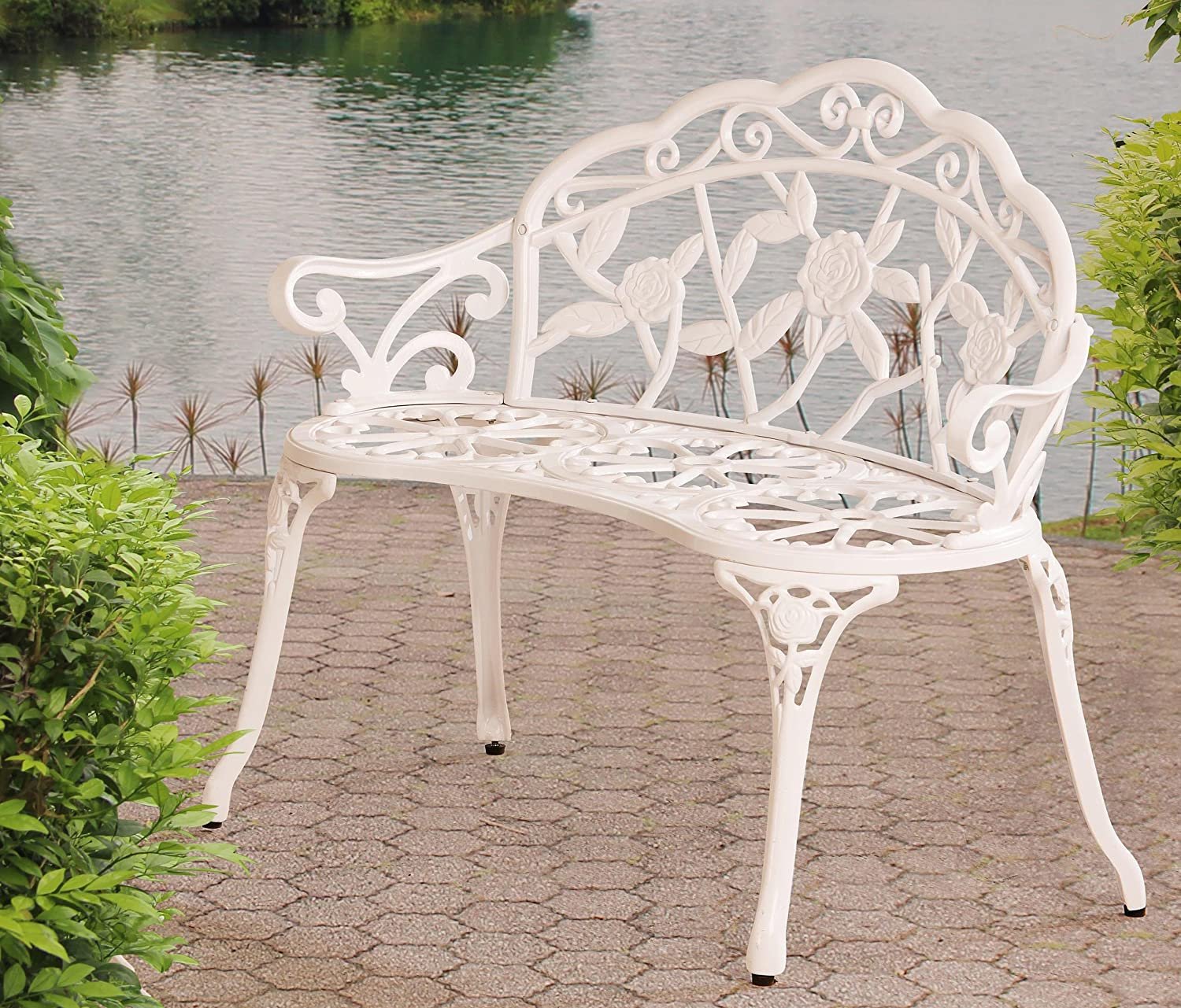 Garden Collection Victorian Style White Bench