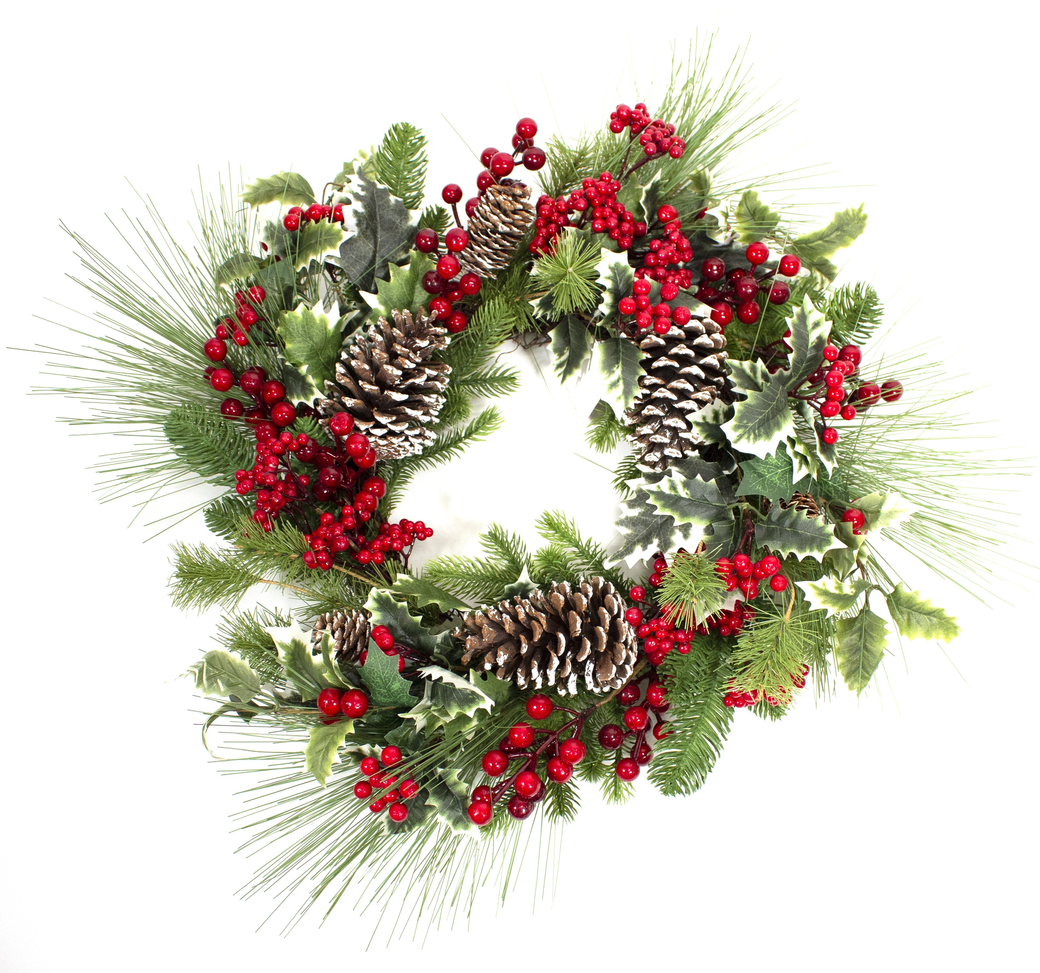 60cm Red Berry and Holly Christmas Wreath