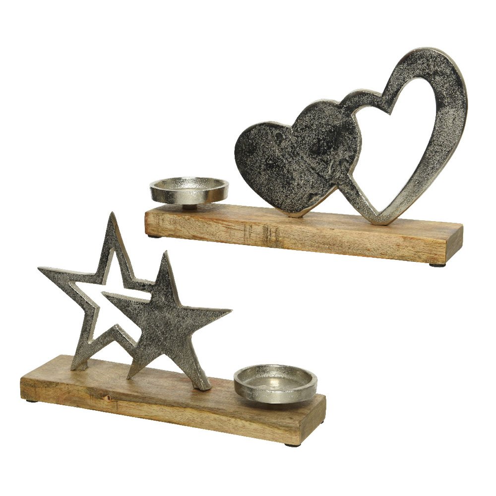 Wooden and Aluminium Candle Holder in two Assorted Styles